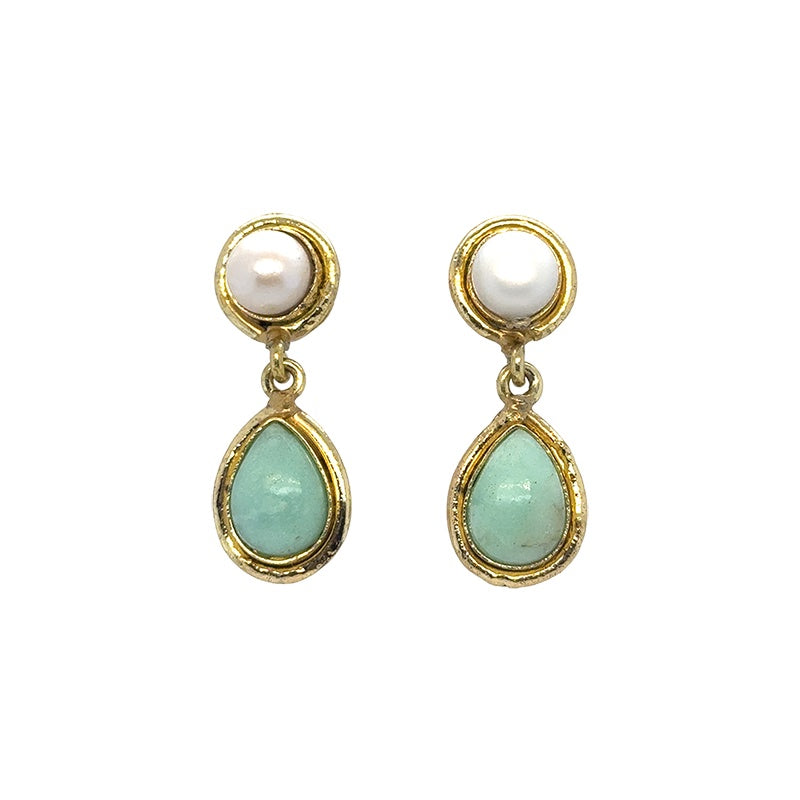 Amara Pearl and Chrysoprase  Double Drop Earrings