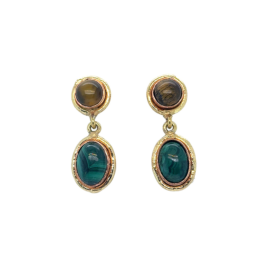 Amara Tigers Eye and Malachite Double Drop Earrings