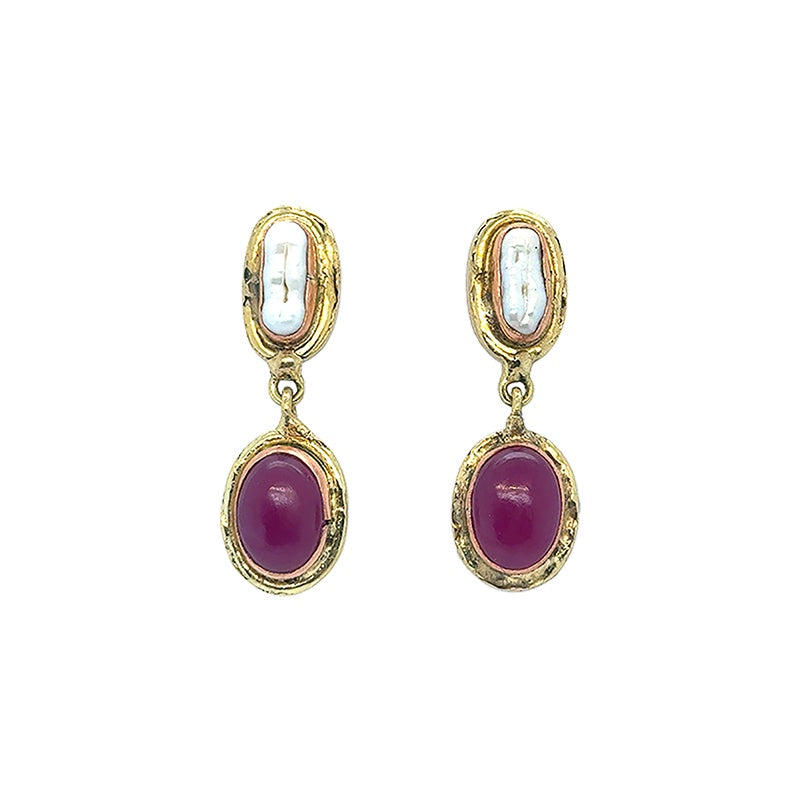 Amara Pink Jade and Pearl Drop Earrings