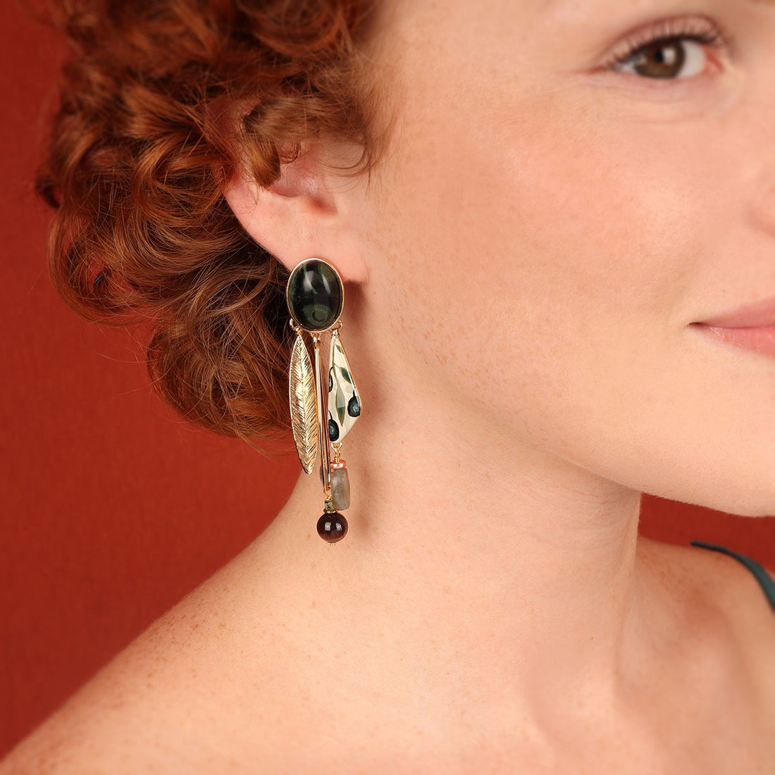 Olive Stone Drop Earrings