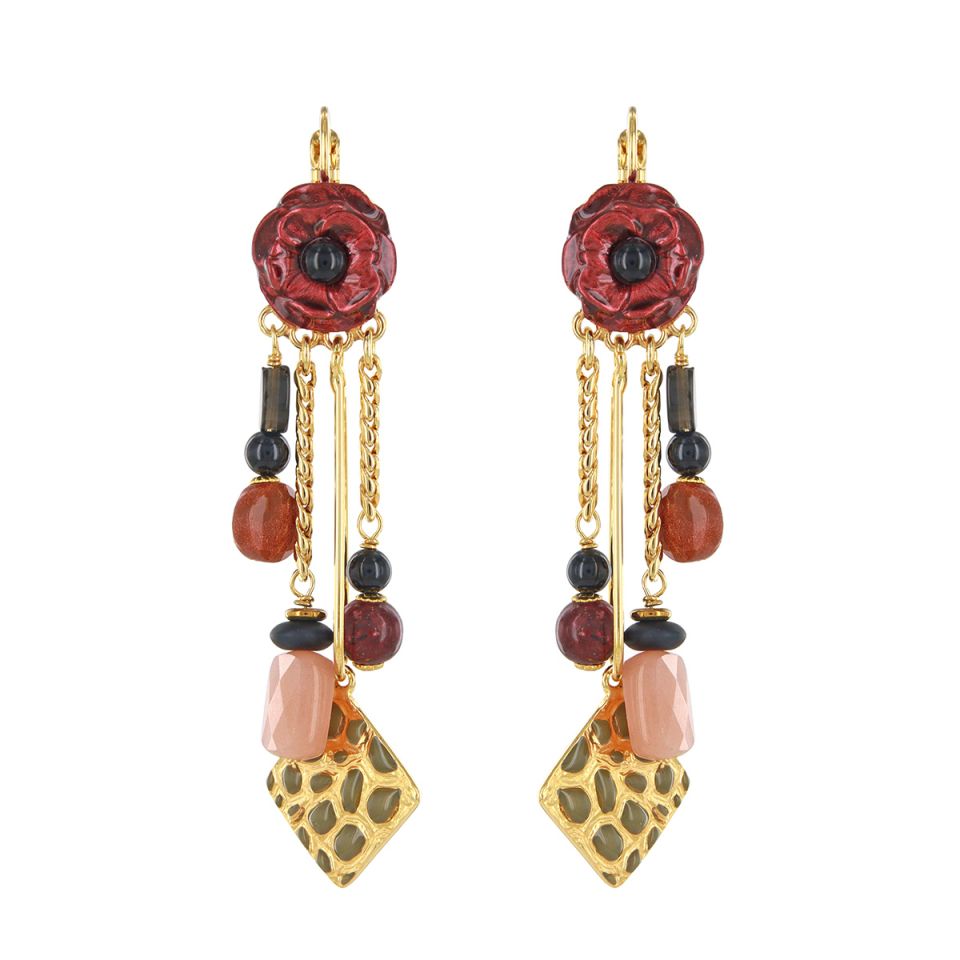 Carmen Flower& Gold Tri Earrings
