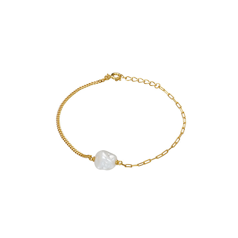 Pearl and Paper Clip Chain Bracelet