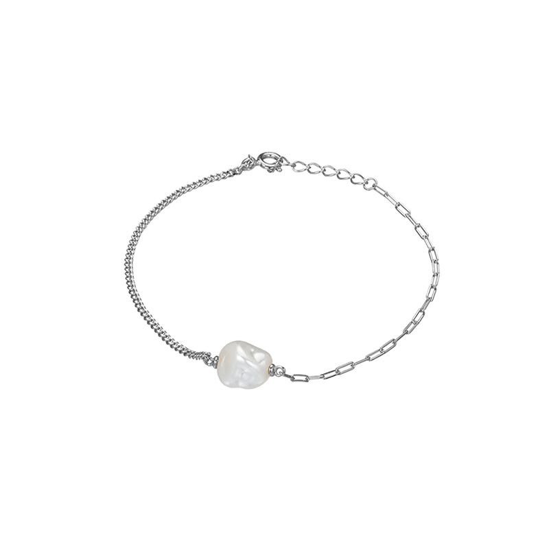 Pearl and Paper Clip Chain Bracelet