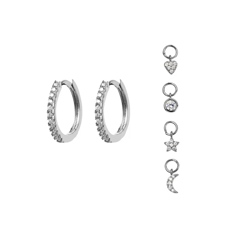 Multi Charm Crystal Hoop Earrings