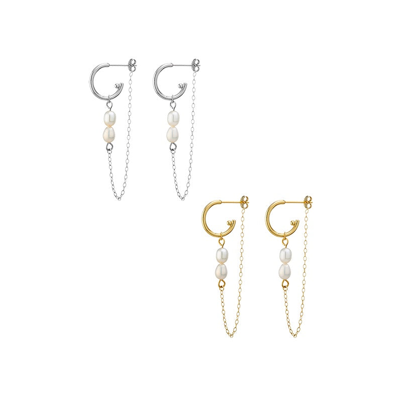 Pearl and Chain Hoop Earrings