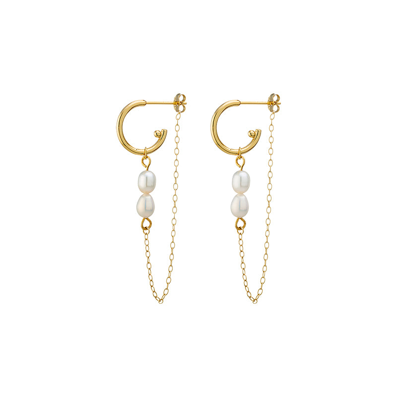 Pearl and Chain Hoop Earrings