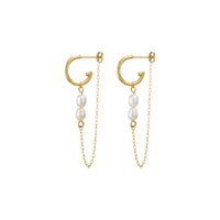 Pearl and Chain Hoop Earrings