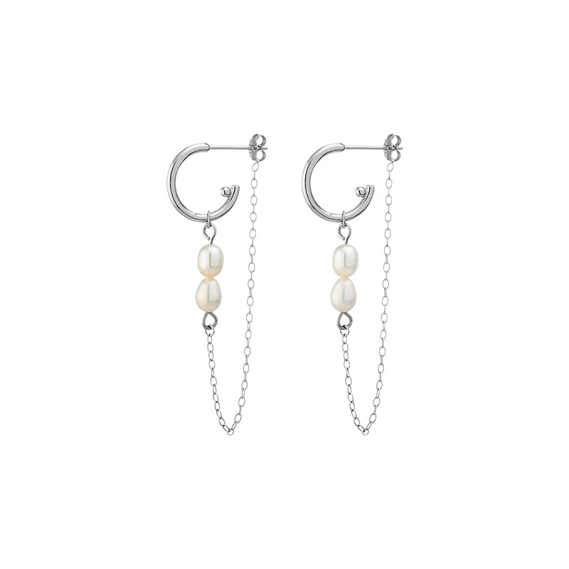 Pearl and Chain Hoop Earrings