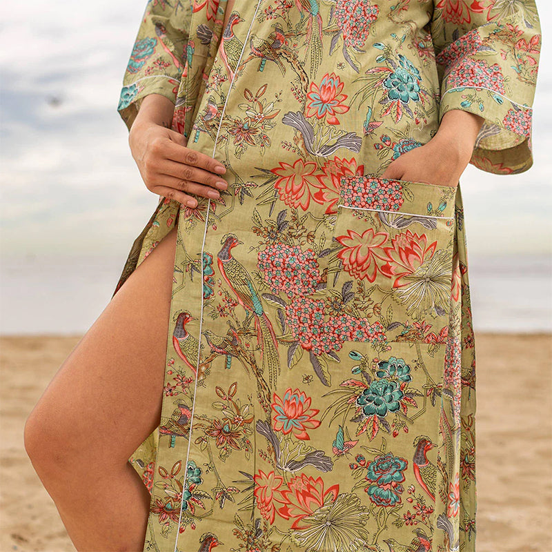 Green Peacock Kimono Robe