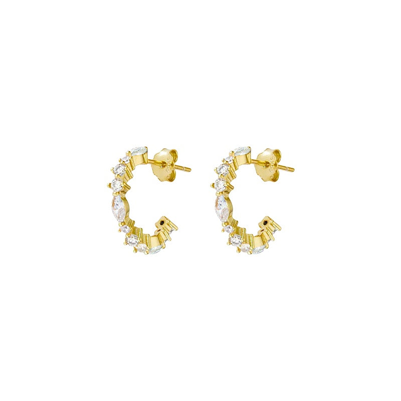 Gold Crystal Marquise Hoop Earrings