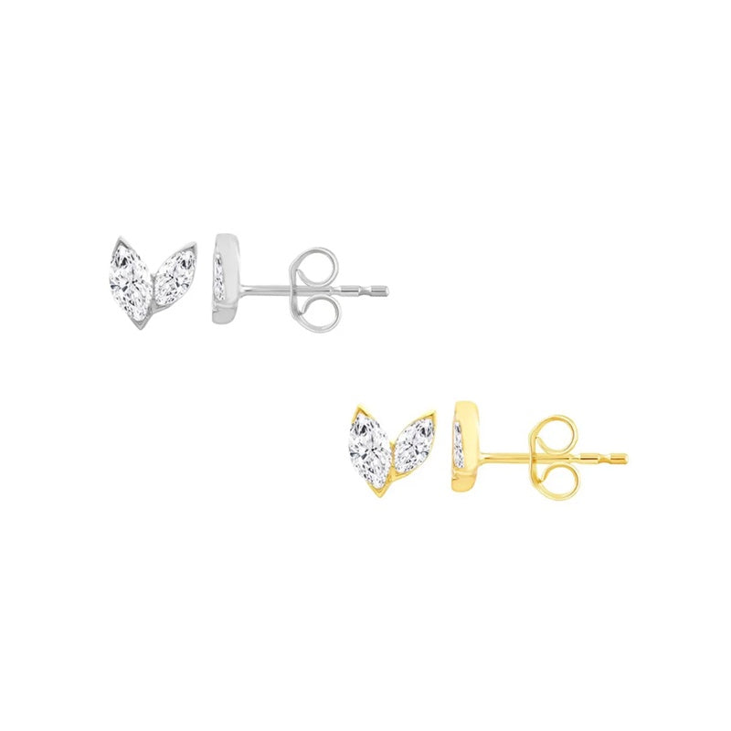 9k Gold Marquise Diamond Heart Studs