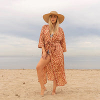 Red Geometric Kimono Robe