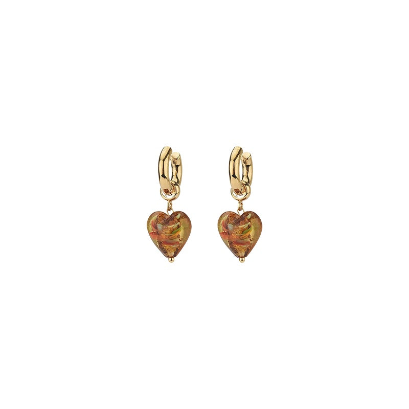 Glass Amber Heart Drop Earrings