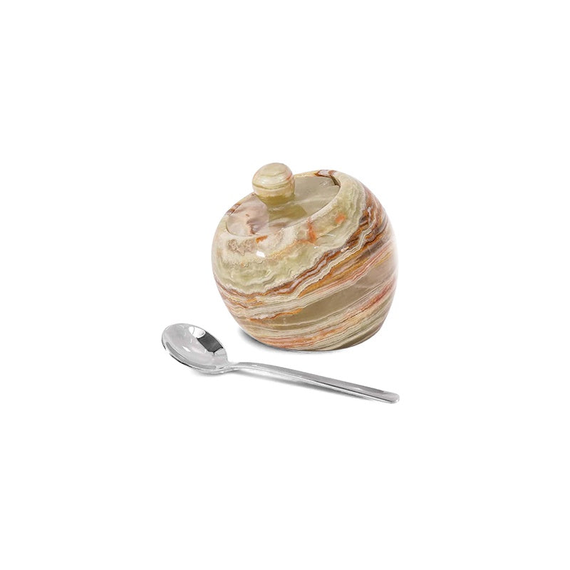 Green Marble Salt Pot with Spoon - Small
