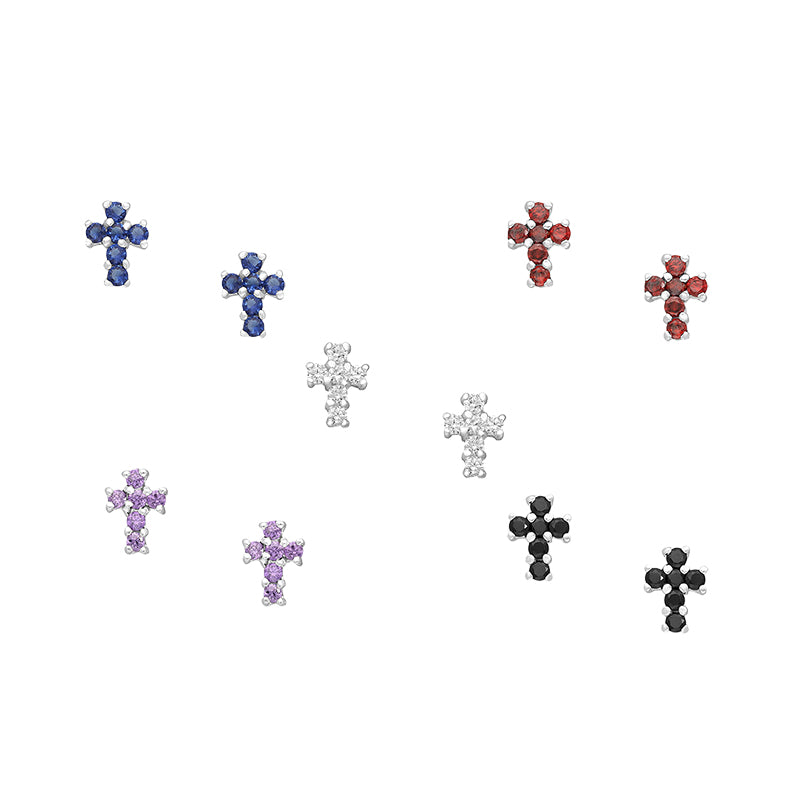 Mini Gemstone Cross Studs