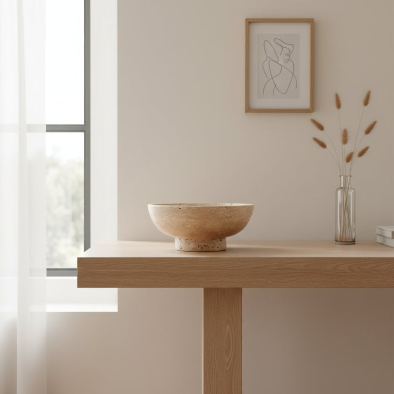 Travertine Wide Pedestal Bowl