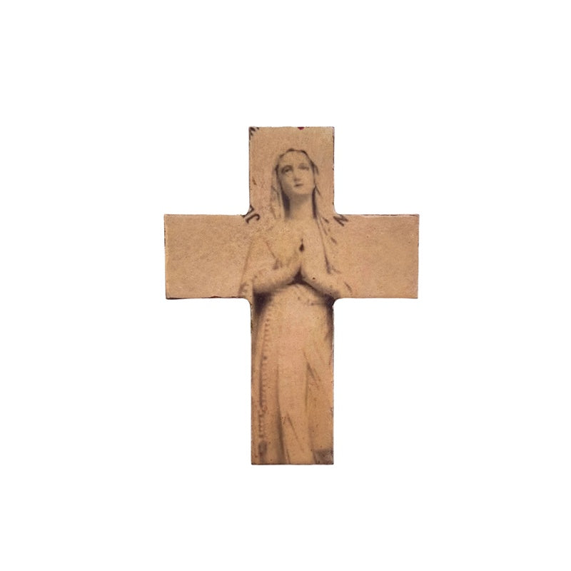Wooden  Virgin Mary Cross - Vintage