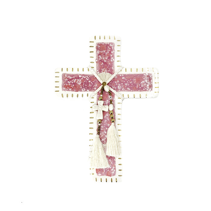 Midas Cross Wall Plaque - Pink Spec and Gold