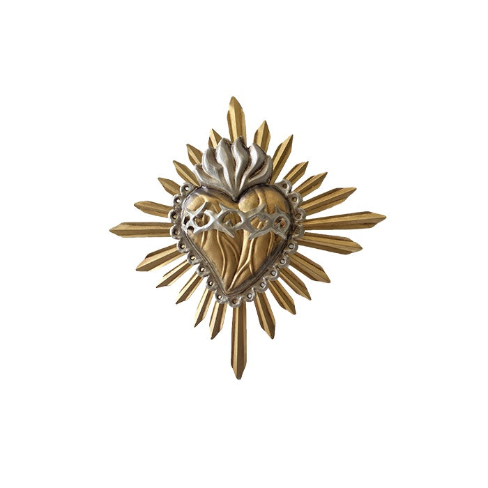 Mexican Tin Flaming Heart with Thorns