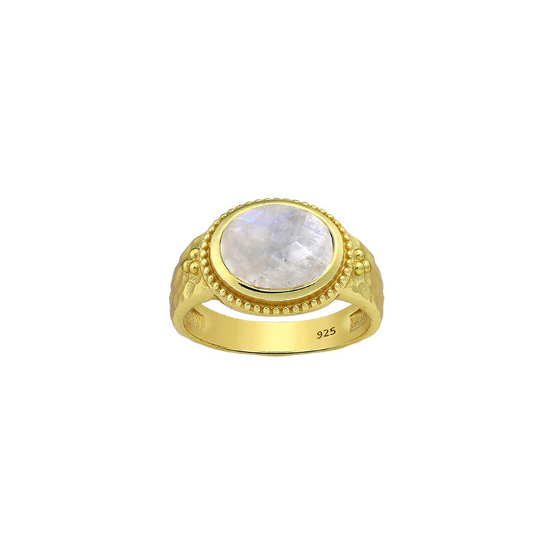 Large Gold Rainbow Moonstone Ring