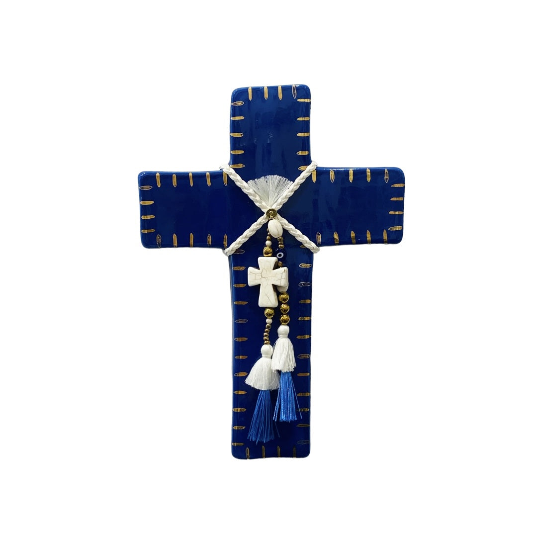 Midas Cross Wall Plaque - Cobalt and Gold