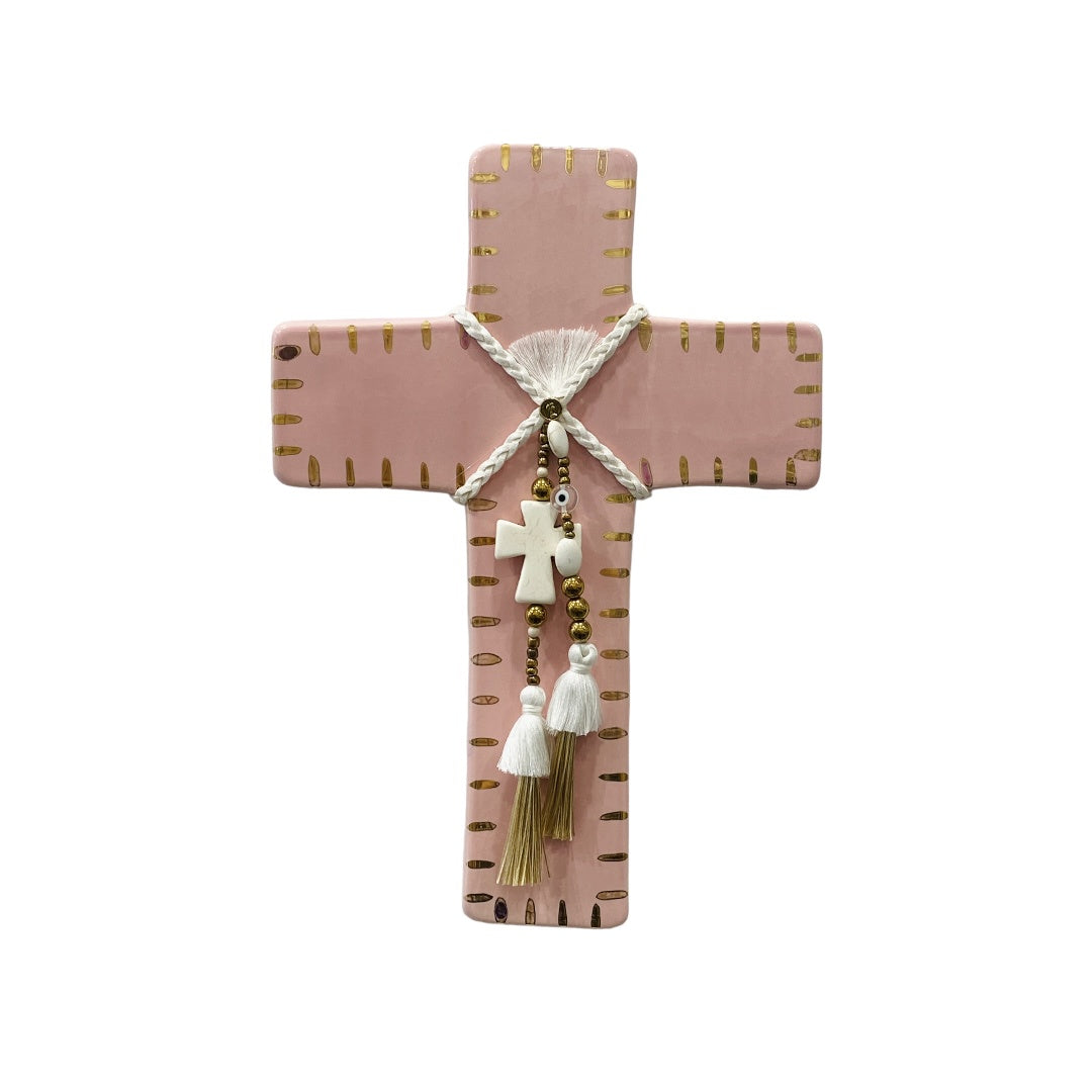 Midas Cross Wall Plaque - Pink and Gold