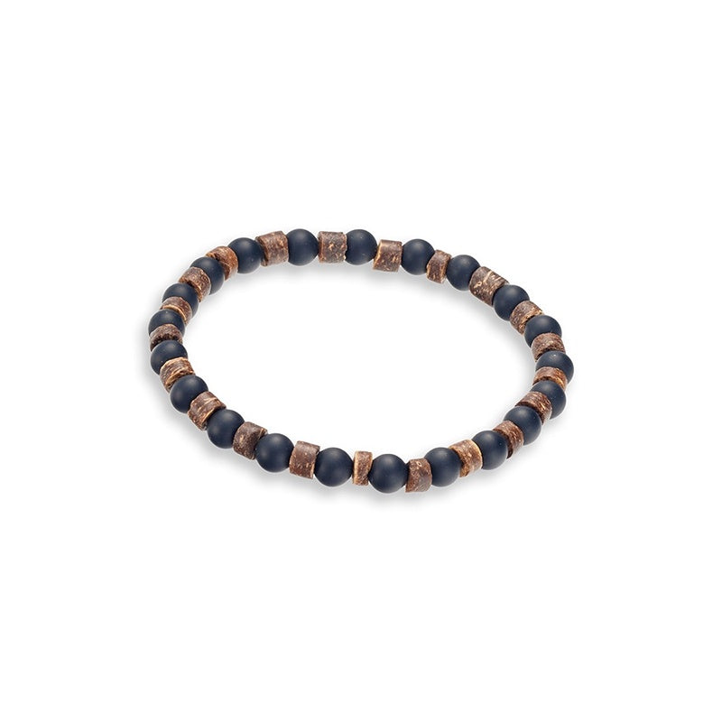 Coconut and Black Onyx Beaded Bracelet