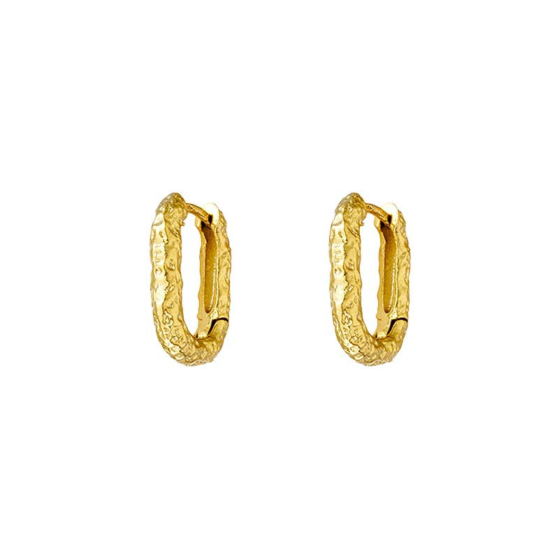 Gold Beaten Rectangle Hoops