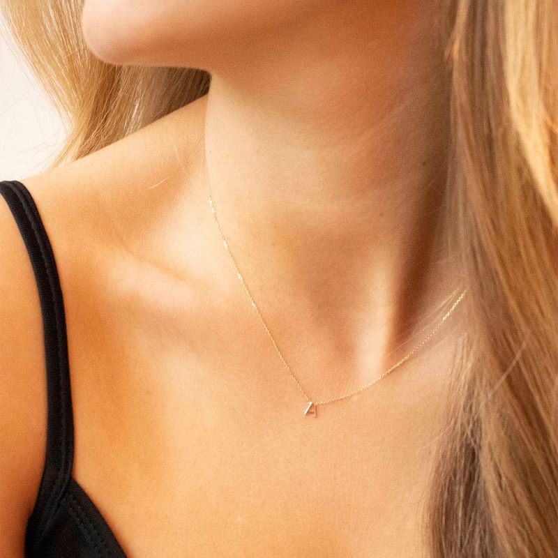 Yellow Solid Gold Initial Necklace